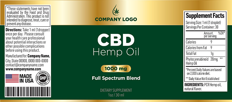 CBD油瓶标签模板设计