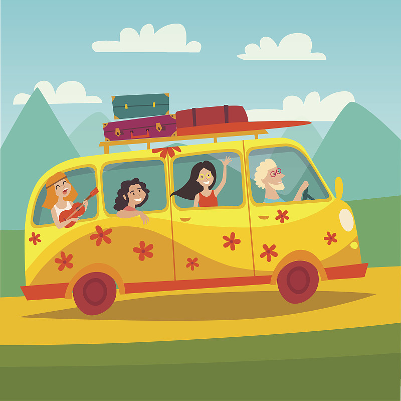 夏季旅行矢量插图。