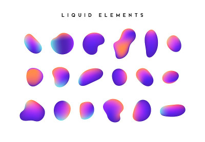 Gradient iridescent shapes. Set isolated liquid el