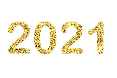 2021 number with bright sparkles. Golden Vector lu