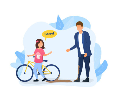 女孩向男人道歉，因为她溅了他一身泥