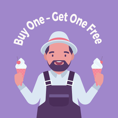 Buy one, get one free, ice cream shop sale promoti