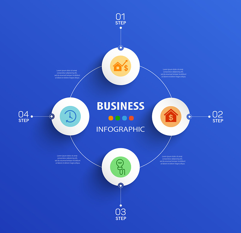 信息图表模板与4个选项或步骤预览效果
