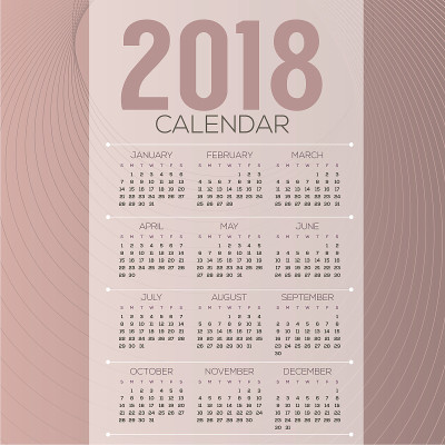 2018抽象图形打印日历开始星期日矢量插图