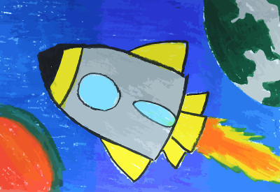 火箭飞船在天空中画