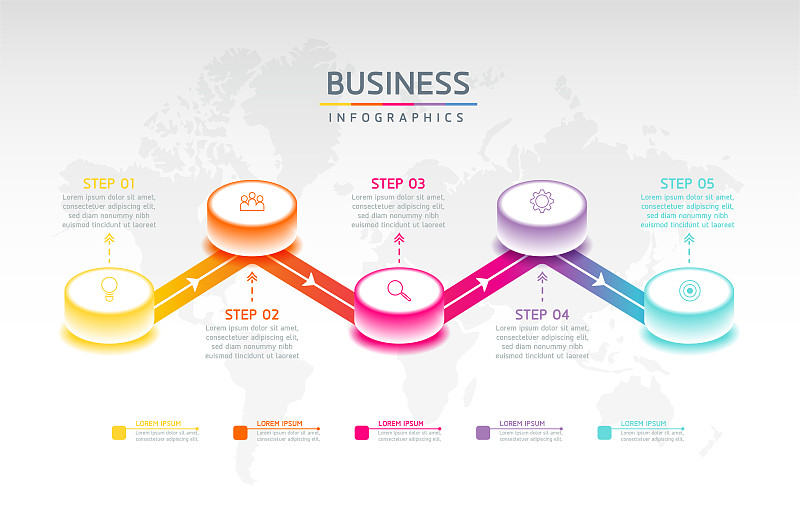 矢量插图信息图设计模板，业务信息，演示图表，5个选项或步骤。