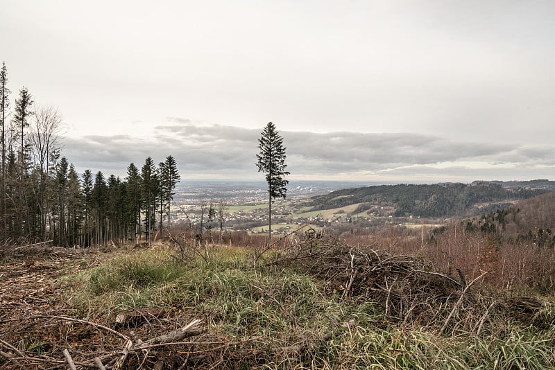 在捷克共和国的Slezske Beskydy山的秋天，从Javorovy山上俯瞰Bystrice n