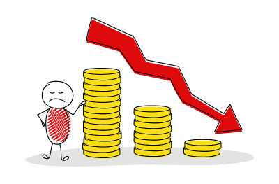 手绘卡通人物与金钱图形。向量。