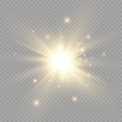星星发出明亮的光芒，太阳发出黄色的光芒。