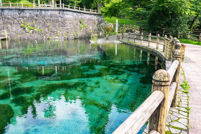 日本鹿儿岛县友水町雾岛山脚下的丸池温泉池。