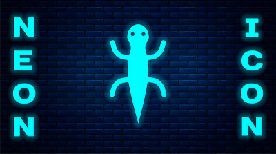 Glowing neon Lizard icon isolated on brick wall ba