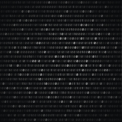 向量黑色和白色二进制代码在黑暗的背景。