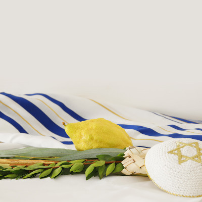 犹太住棚节的宗教形象。传统符号(四种):Etrog, lulav, hadas, arava