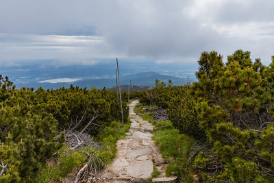 长长的山径，周围是卡尔科诺斯山脉的全景
