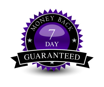 Purple colored seal, sign, label, icon 7 day money
