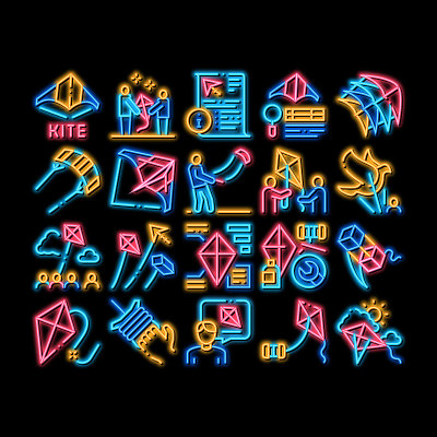 风筝飞行空中玩具霓虹灯图标插图