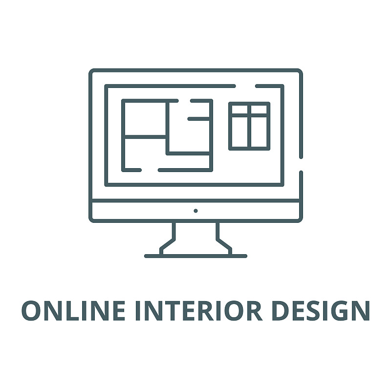 Online interior design vector line icon, linear co