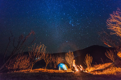 在喜马拉雅山的几百万颗星星下露营帐篷