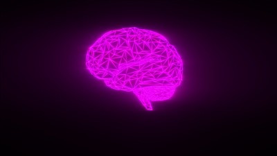 数字人工智能组合三角形的三维渲染。电脑用多边形生成人脑
