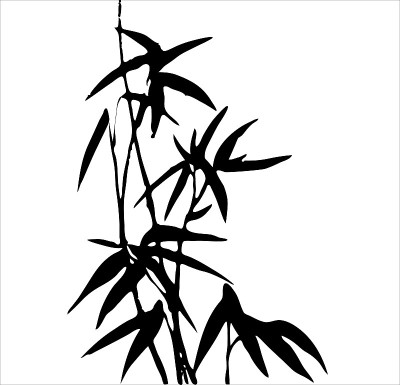 竹子。向量。竹叶的水墨意象。东方，中国，日本，韩国风格。黑白图像。
