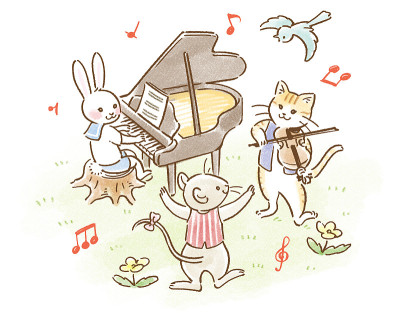 森林音乐会兔子，猫和老鼠合奏