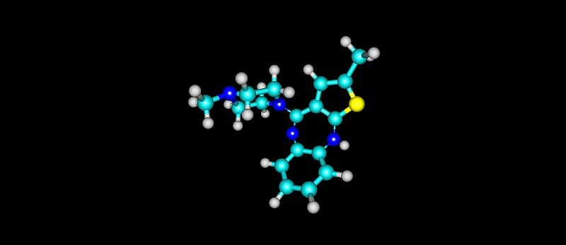 奥氮平分子结构孤立在黑色上