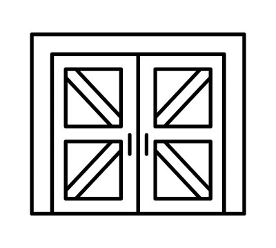 侧面铰链复古车库门在乡村风格。黑白矢量插图。关闭仓库或谷仓门的线条图标。外观设计符号。孤立的对象