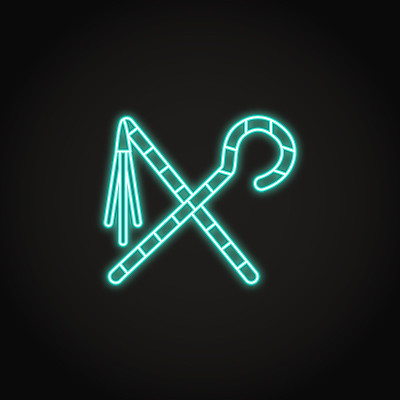 Egyptian crook and flail icon in glowing neon styl
