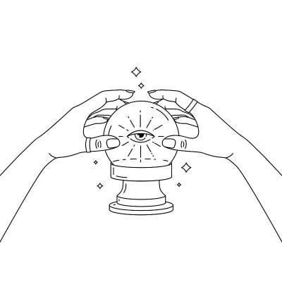 占卜师手中有神眼的神奇水晶球。