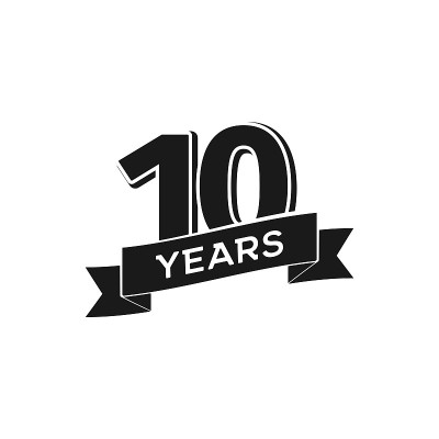 矢量10周年纪念图标。孤立的黑色标志10周年在白色背景