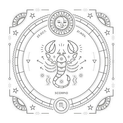 复古细线天蝎座星座标签。
