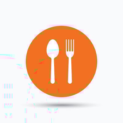 食物图标。叉子和勺子的标志。