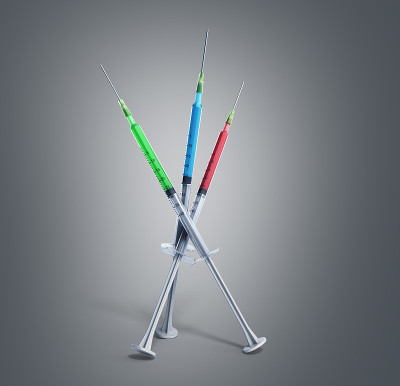 一次性注射器3d渲染在灰色背景