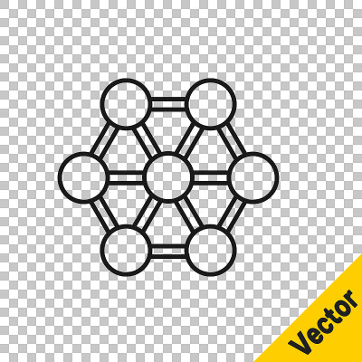 黑线分子图标孤立在透明的背景上。化学分子结构，科学教师创新教育海报。向量