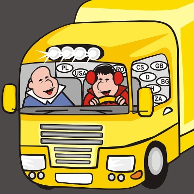 黄色卡车，两个人的小木屋，矢量图