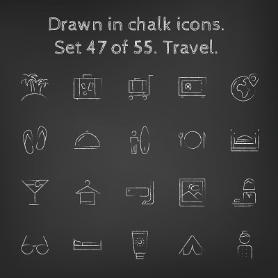 Travel icon set drawn in chalk