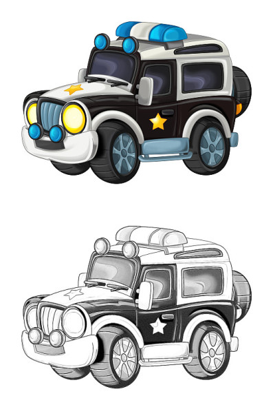 卡通素描场景与非公路警车-插图