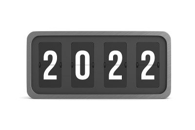 在白色背景上翻转黑色记分牌2022。孤立的3 d演示