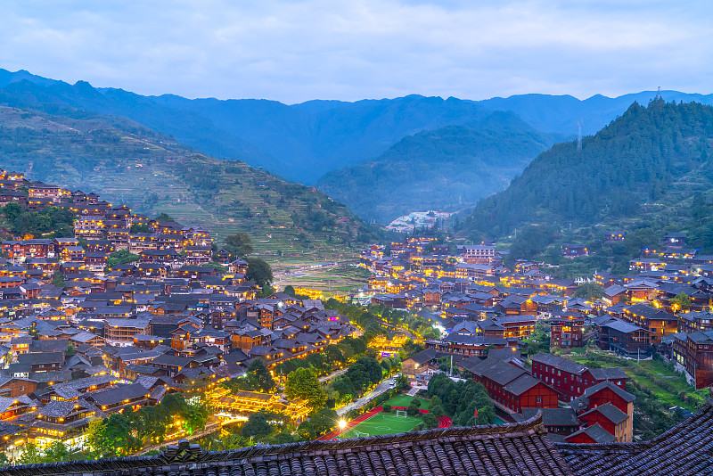 中国贵州西江千苗村夜景