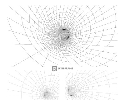线框网格隧道中的抽象对象。一个景观概念的3D插图。