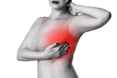 乳房检查，女性检查她的乳房是否有癌症，心脏病，人体疼痛
