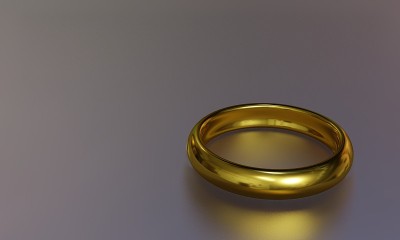 黄金戒指的三维渲染与金属表面的反射