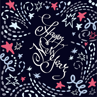 Happy New Year decor greeting card with lettering,