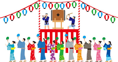 Bon dance. Japanese traditional event. Vector mate