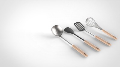 烹饪工具白色背景一个直角3D渲染