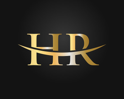 最初的金色HR字母标识设计。人力资源标志设计矢量模板