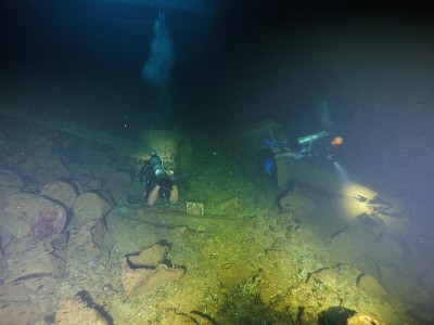 Famous wreck ship Fujikawa maru in Truk lagoon