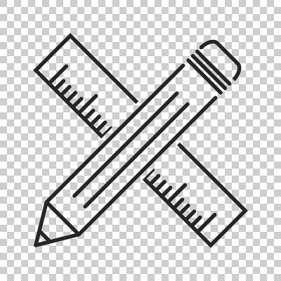 铅笔与尺的图标。尺米矢量插图。