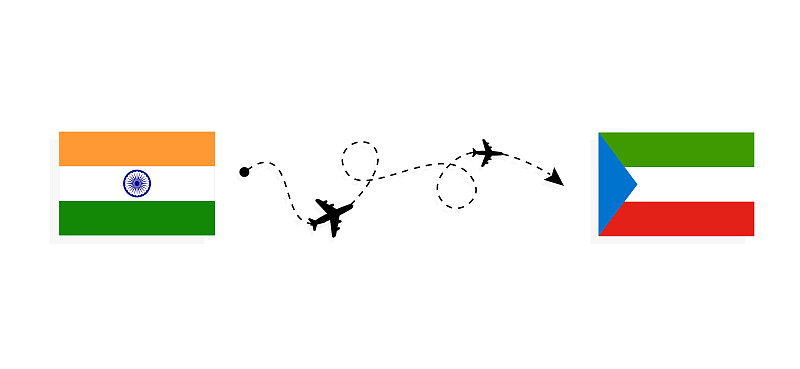 飞行和旅行从印度到赤道几内亚的客运飞机旅行概念