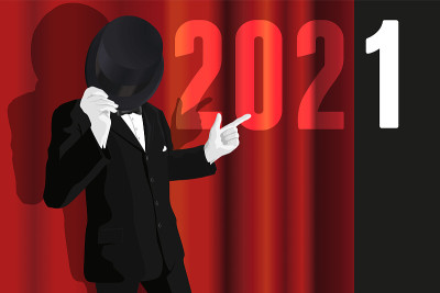 Greeting card presenting the year 2021 with a man 
